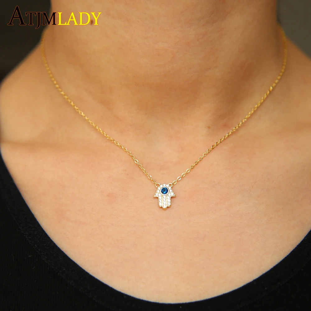 

2018 Moana Overwatch Choker Stamepd925 Color Necklace 35+10cm Extend 100% 925 Chokder Hamsa Hand Big Cz Charm Dainty Simple