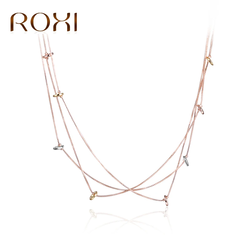 

ROXI New Rose Gold Multilayer Chain Necklaces For Women Gold & Rose Gold & Silver Color Small Round Statement Necklace Jewelry
