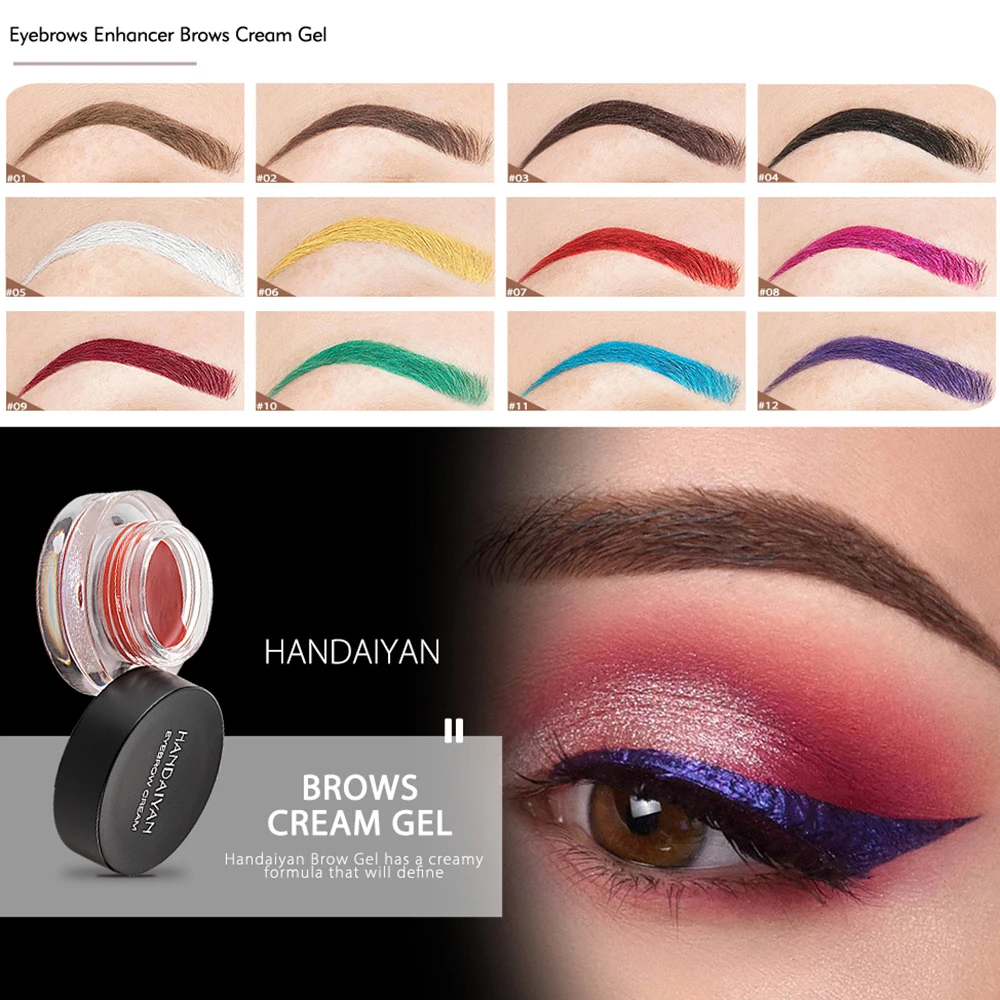 

HANDAIYAN 12 Color Eyebrow Cream Super Waterproof Long Lasting Eyebrow Gel 3D Natural High Brow Tint Makeup Tools TSLM1