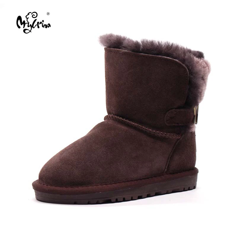 

MYLRINA 2018 New 100% Genuine leather Children Boots natural Real Fur Warm Shoes Baby Girls Boys Snow Boots Winter Kids Shoes