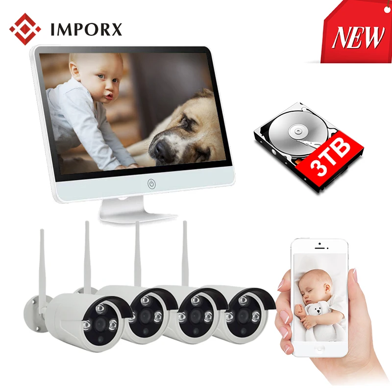 IMPORX 1080P 4CH 16 Inch LCD NVR CCTV Video Surveillance Camera Kit 2MP Wireless Security Camera System Home CCTV IP Camera Set IMPORX 1080P 4CH 16 Inch LCD NVR CCTV Video Surveillance Camera Kit 2MP Wireless Security Camera System Home CCTV IP Camera Set
