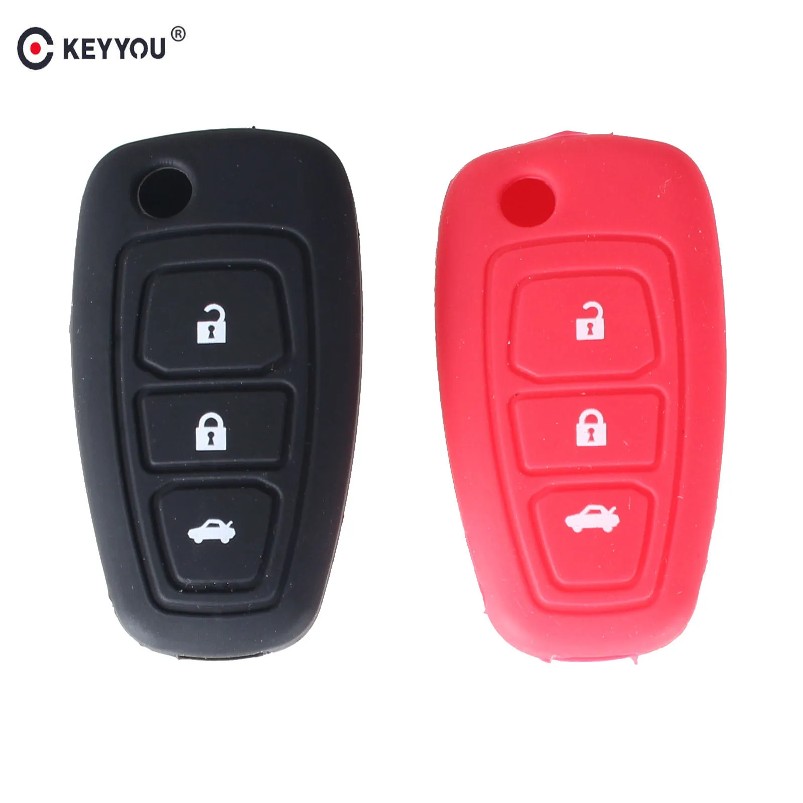 

KEYYOU 3 Button Silicone Car Remote Key Fob Cover Case For Ford Fiesta Focus Ranger Mondeo Kuga Escape Ecosport Car Styling