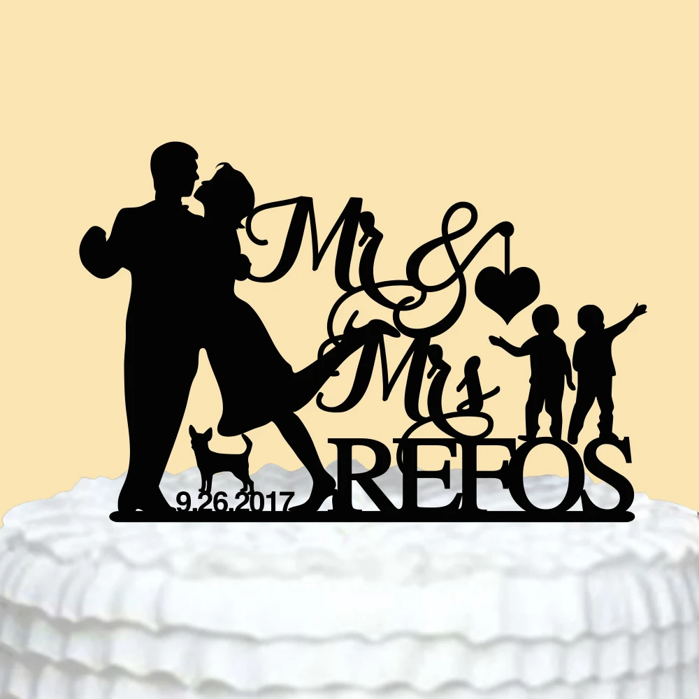

Cake Topper for Wedding Mr& Mrs Wedding Cake Topper Custom Family Cake Decorations Cake Toppers with Dog and Heart Love