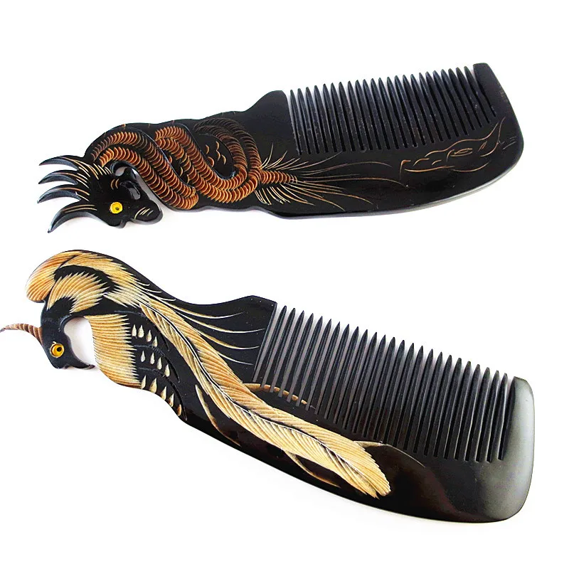 Dragon and Phoenix black horns head massager hair comb brushes (2)
