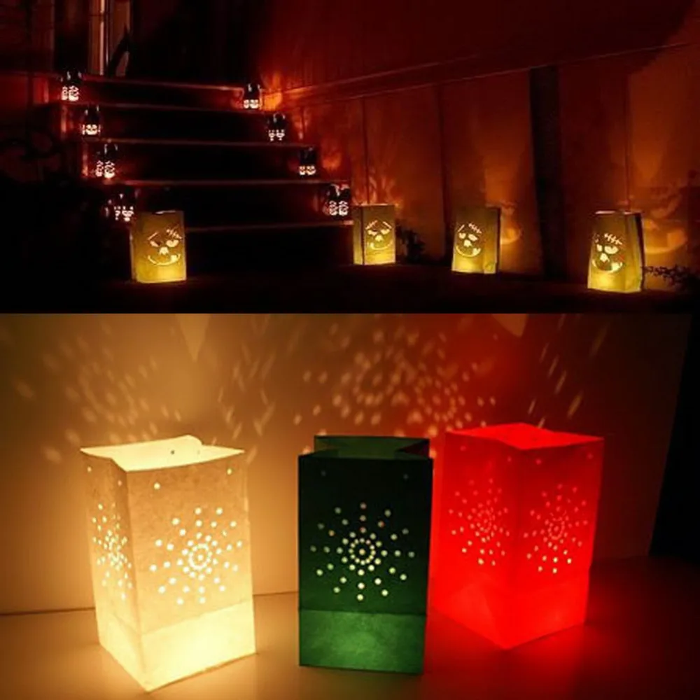 5 Pieces Paper Candle Holder Bag Lantern LED Lights Box For Christmas