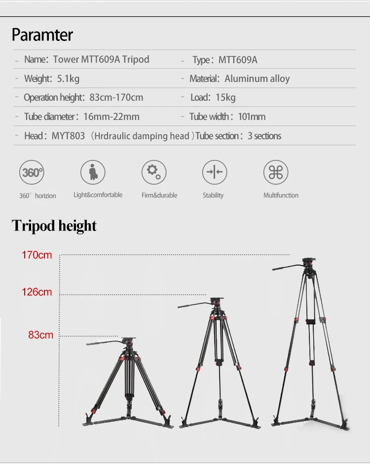 MTT609A Aluminum Professional Video Camcorder Tripod VS Manfrotto Trip