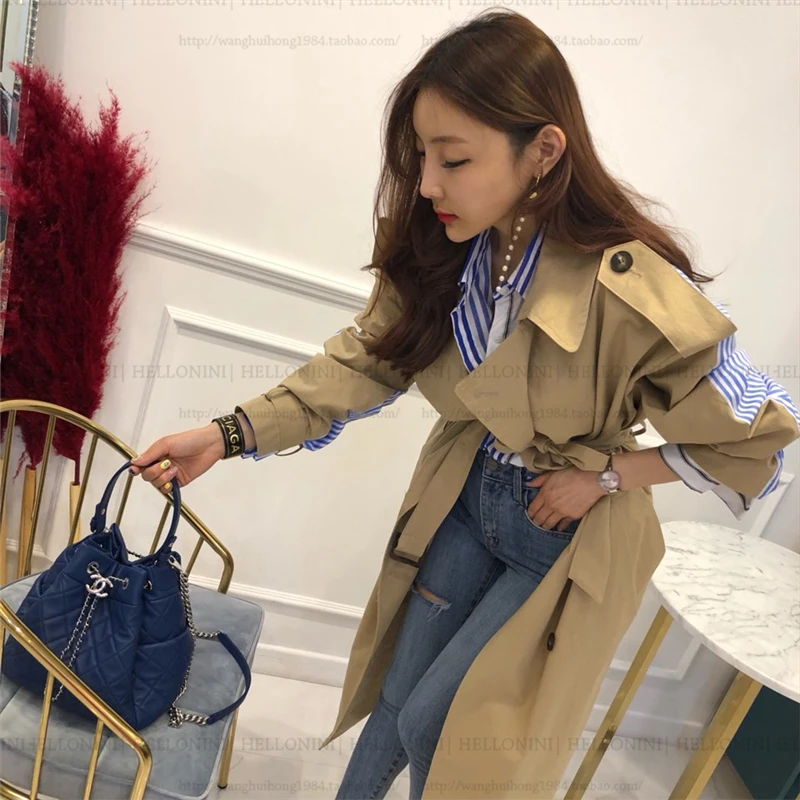 Best Selling Vintage Stripe print Patchwork loose overcoats beautiful pocket design cozy winter trench