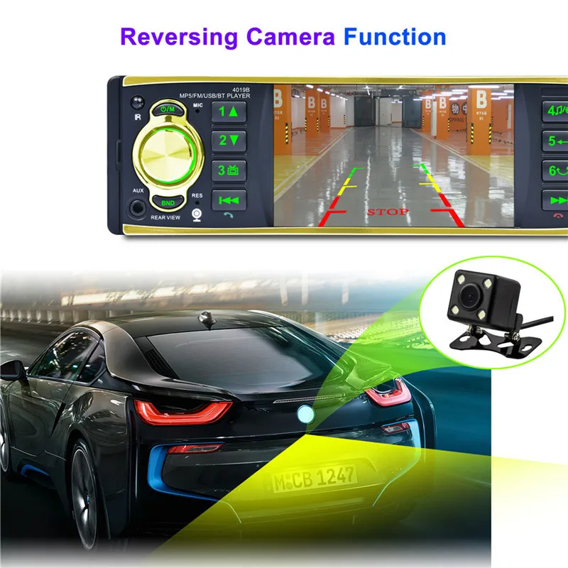 

4019B 4.1 inch 1 Din Car Radio Auto Audio Stereo USB Radio Station Bluetooth with Rearview Camera Remote control