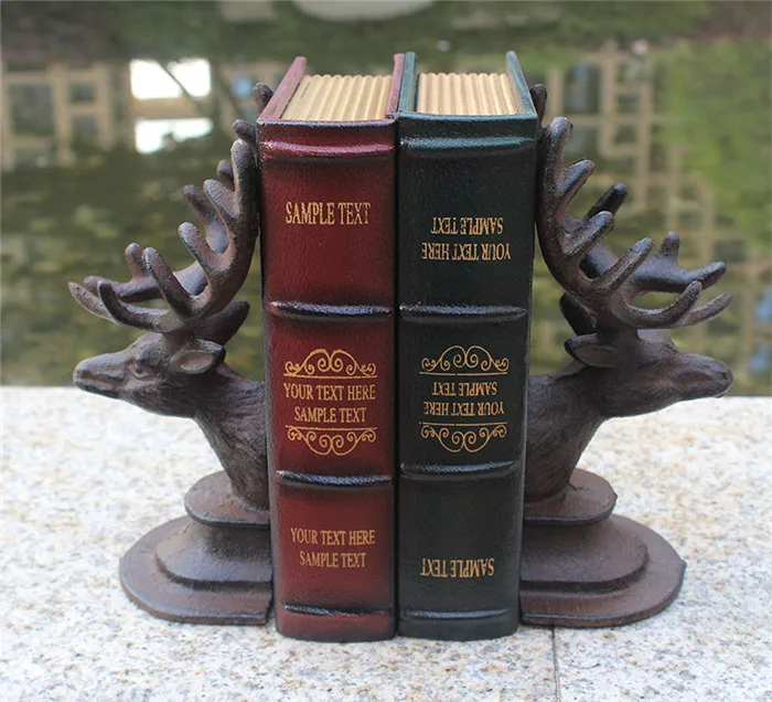 Pair of Cast Iron Deer Bookends Metal Book Ends Stand Antique Desk Table Study Home Office Decor Elk Head Antler Animal Craft