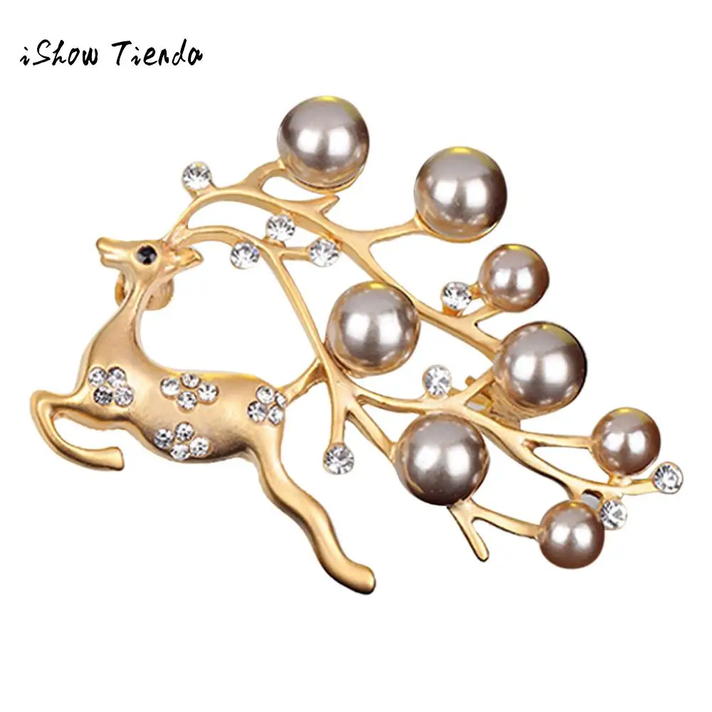 

Christmas Elk Silver Plated Crystal Diamand Pearl Center Bow Brooch Kerst Decoratie Christmas Decorations for Home Bedroom