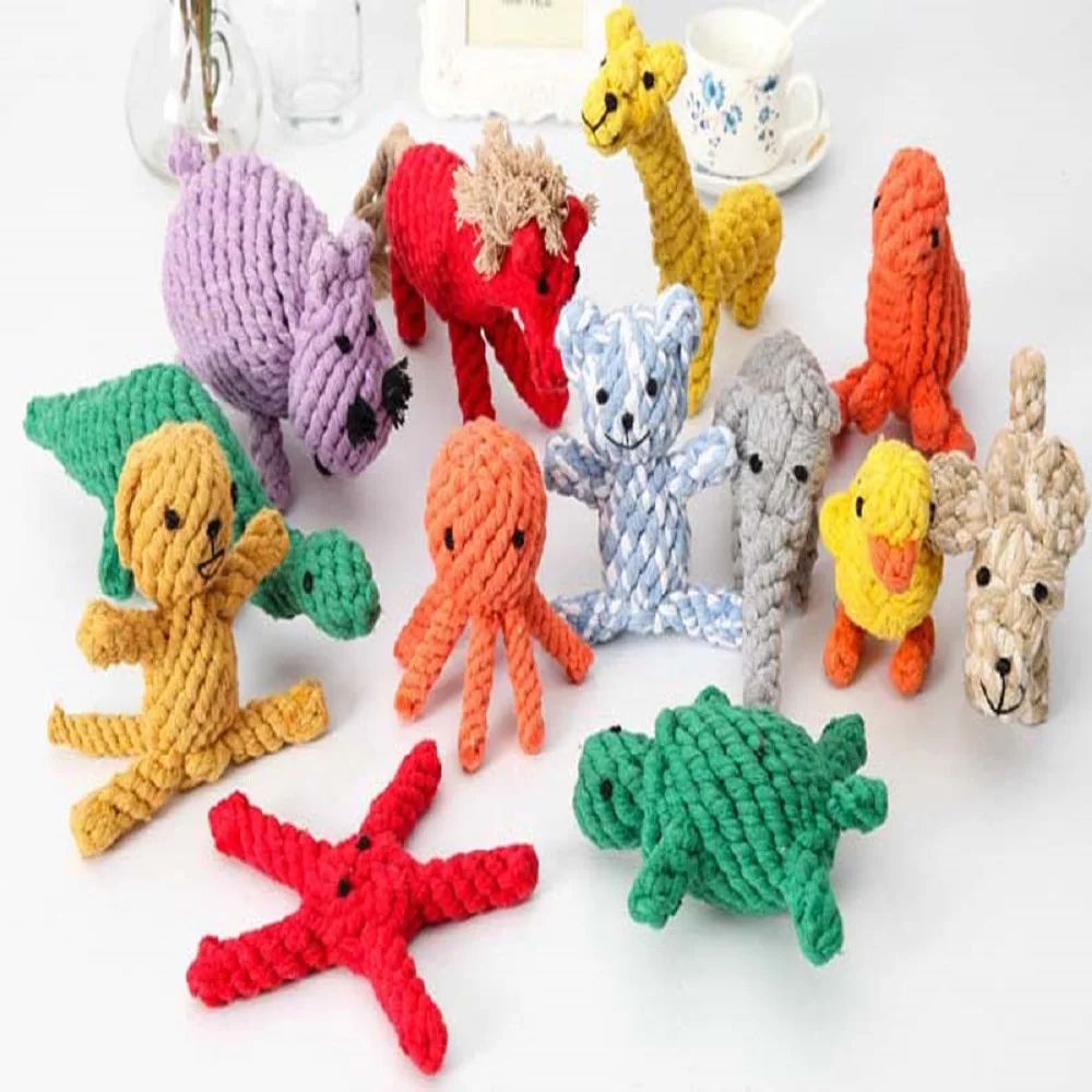

Cute Cartoon Cotton Rope Weave Dolls Pet Toy Catch Chewing Teaser Play Interactive Rattle Dog Bite Toys Molar Teeth Training To