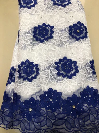 

Latest White Plus Blue French Nigerian Lace Fabric High Quality Milk Silk African Laces Fabric Wedding French Tulle Lace ELL3808