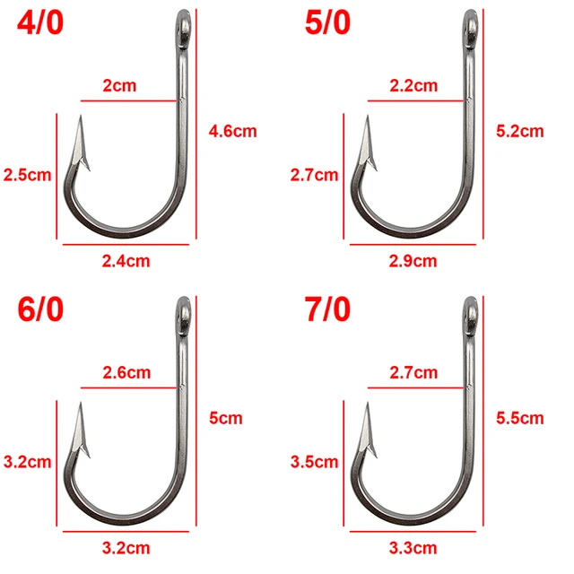 10pcs 7732 Stainless Steel Fishing Hooks Sharp Big Thick Tuna Bait Fishing  Hook Size 5/0