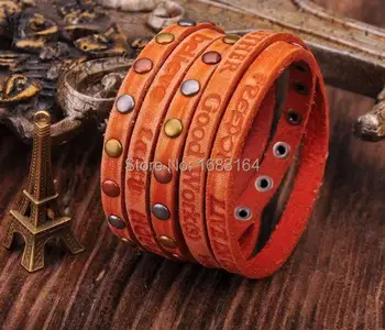 

Freedom Cool Surfer Multi 5-Wraps Vintage Leather Bracelet Wristband Cuff Orange Mens