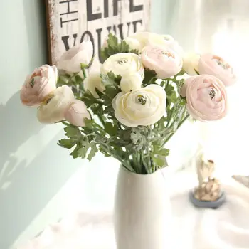 

3Pcs/Lot Bouquet Artificial Ranunculus Flowers 22.8" Long Real Touch Ranunculus Bulbs Silk Flower For Wedding Flowers Decoration