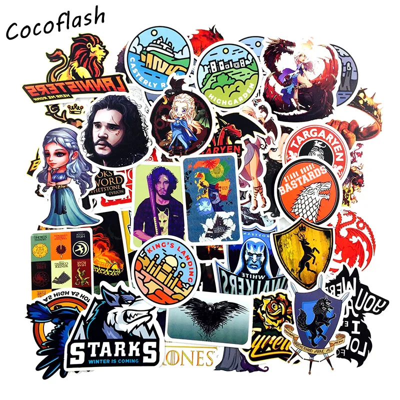 50pcs/lot Game Of Thrones Fun Stickers For Notebook PC Skateboard Bicycle Motorcycle DIY Waterproof Toy Sticker