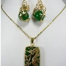 >@> быстрая > очаровательный зеленый камень дракон кулон ожерелье серьги набор натуральные ювелирные изделия