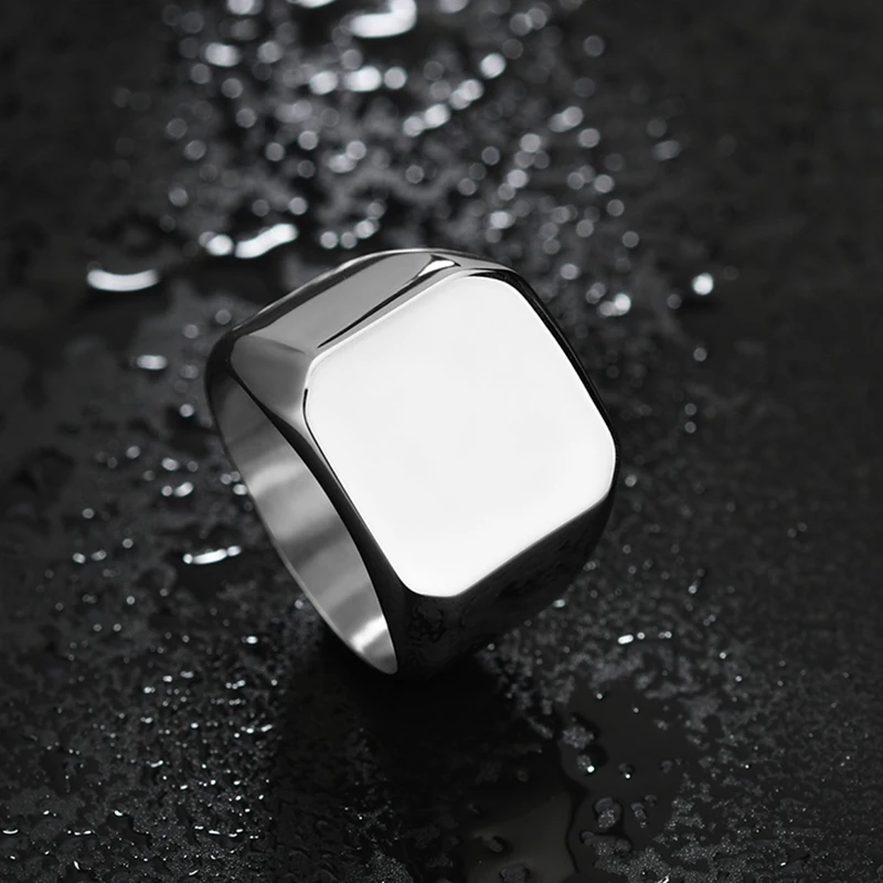 Nextvance Polishing Engraved Signet Ring Square Big Wide Band Название кольца Персонализированный подарок для байкеров Он-дракон Мужчины Punk Jewelry