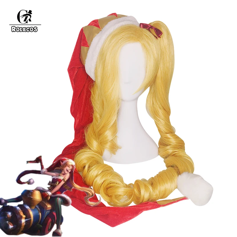 

ROLECOS Game Character LOL Cosplay Christmas Rascal Jinx Cosplay 50-55cm Long Blonde Ponytail Cosplay Synthetic Hair