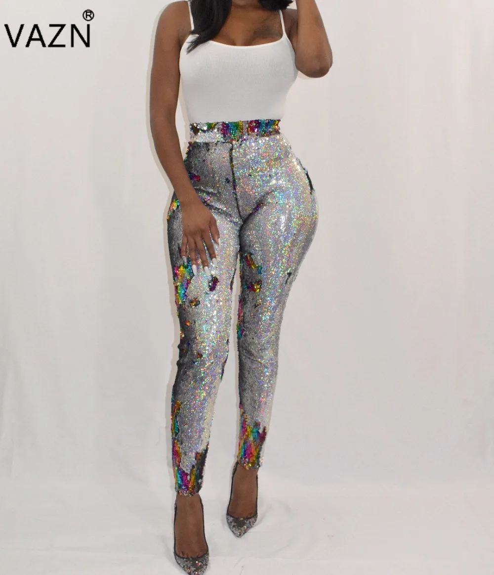 

VAZN Autumn 2018 High Quality Slim Temperate Fashion Women Full Length Solid Sequined Elegant Lady Bodycon Pencil Pants YS208