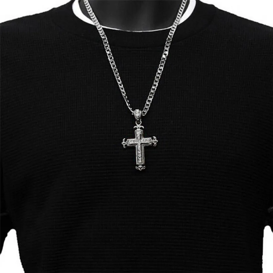 Стильные ювелирные изделия новейшее роскошное ожерелье для мужчин острые стороны кулон крест со стразами хип-хоп кубинская цепь Готический шнурок татуировки чокер#1