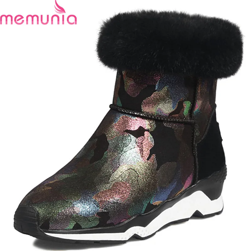 

MEMUNIA 2019 newest winter snow boots women warm round toe cow suede leather boots comfortable fashion flat shoes ankle boots