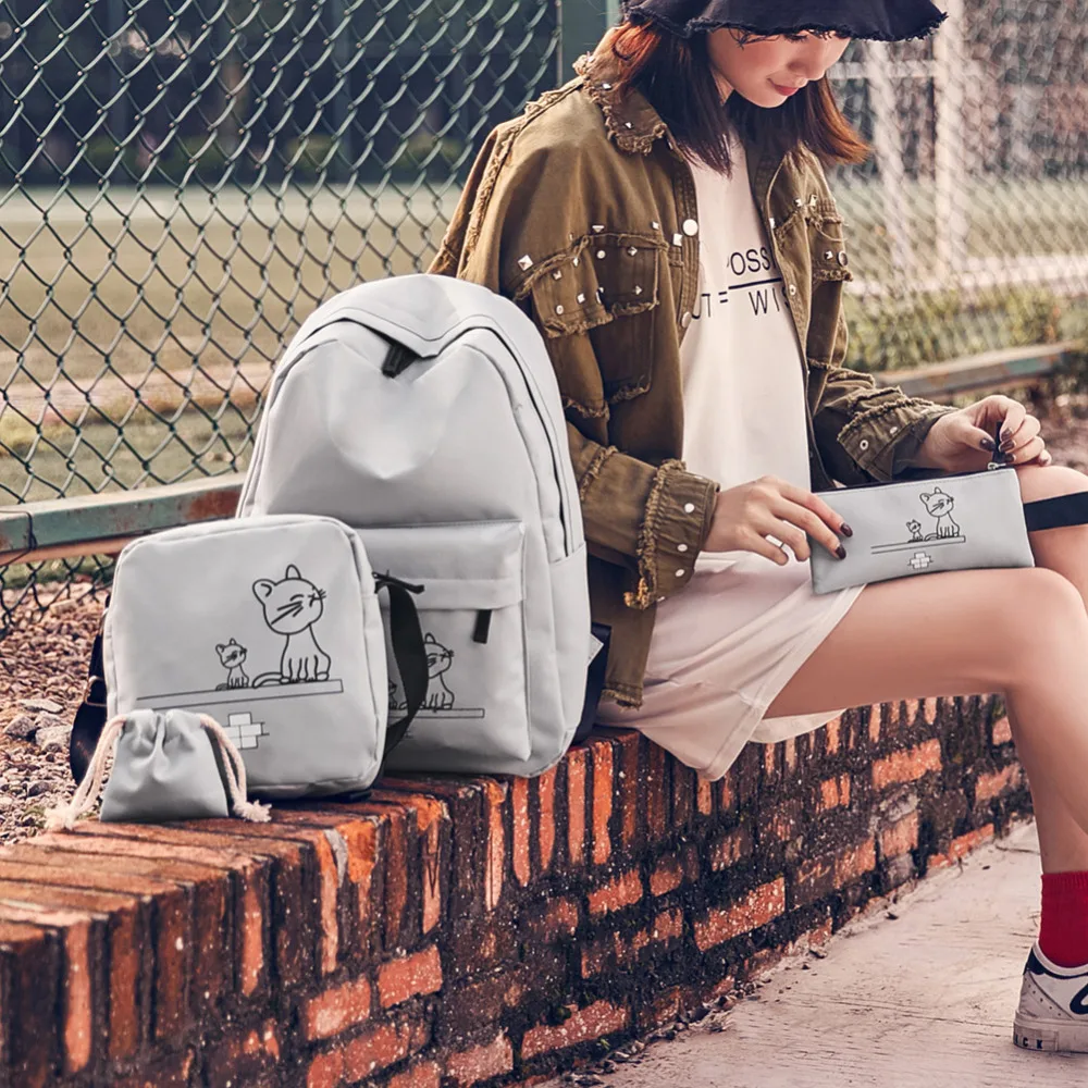 4cs/set mujer mochila Oxford impresión lindo gato bolsas para la Escuela de las niñas adolescentes mujeres mochilas de las mujeres es bolsa mochila mujer 4cs/set mujer mochila Oxford impresión lindo gato bolsas para la Escuela de las niñas adolescentes mujeres mochilas de las mujeres es bolsa mochila mujer