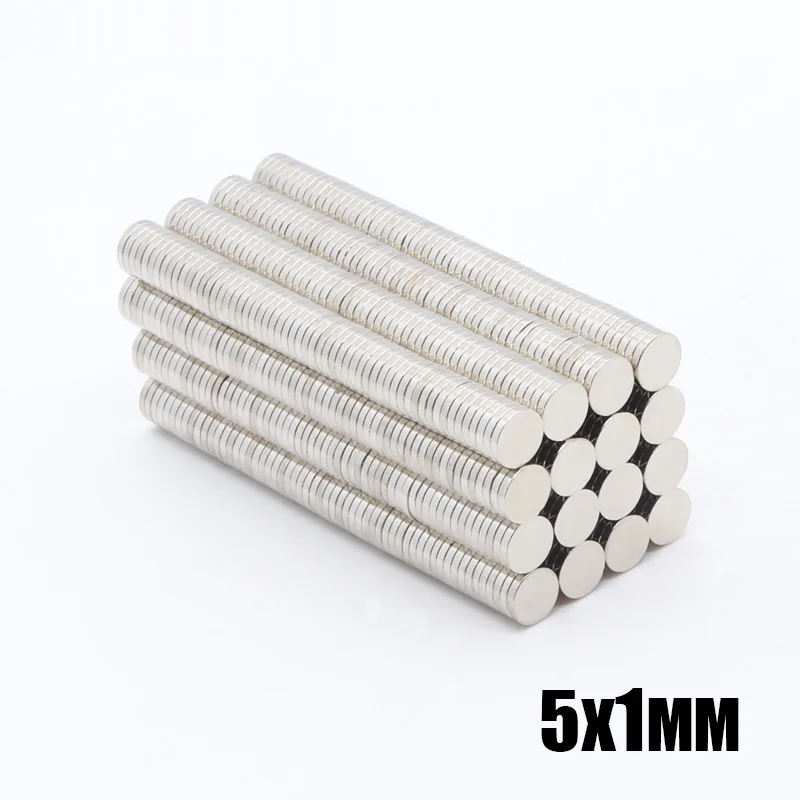 500 шт 5x1 мм Неодимовый Магнит 5*1 мм редкоземельный маленький сильный Круглый постоянный 5*1 мм Электромагнит на холодильник NdFeB никель магнитный