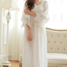 Хлопок, стиль принцессы, женская ночная рубашка, белые длинные пижамы, винтажные пижамы, roupao feminino