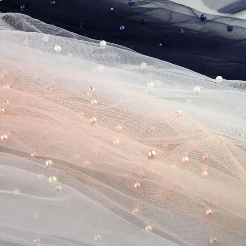 

free shipping Pearls beads mesh pearl net wedding dress veil skirts gauze fabrics DIY background
