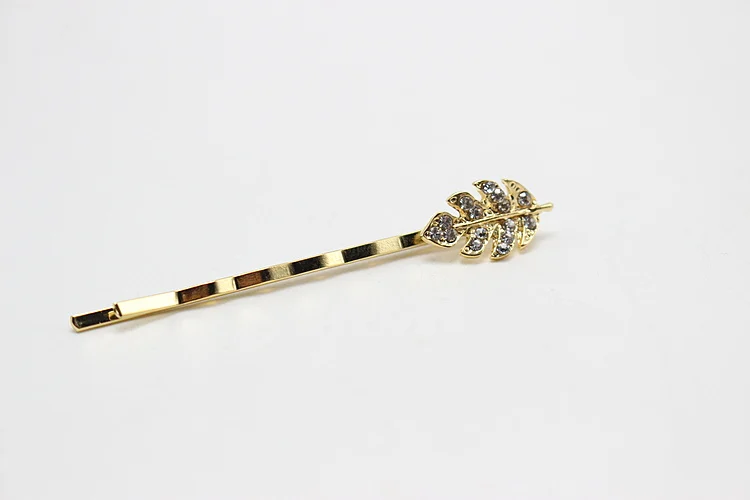 1pc Fashion Gold Leaf Barrette Vintage Rhinestone Noble Hair Pins For