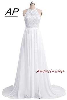 

ANGELSBRIDEP Charming Lace Wedding Dresses Comfortabl Chiffon For Beach Style Floor-Length Vestidos De Noiva Formal Bride Gowns