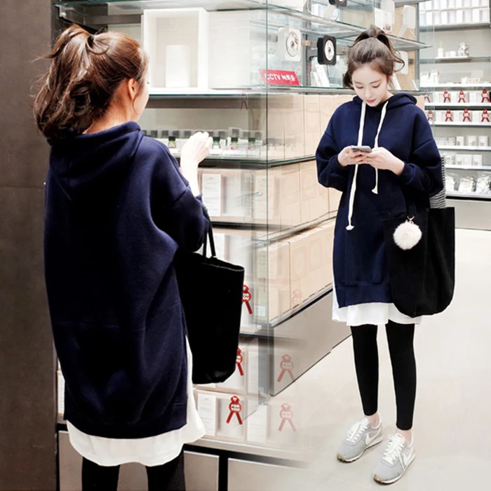 

Pegpious 2019 winter plus size thickening hooded pregnant women dress long loose design maternity sweatshirts casual hoodies