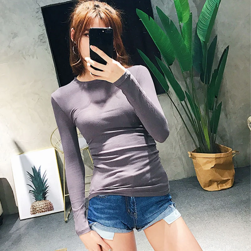 Women Crew Neck Ribbed  Long Sleeve Slim Fit T-shirt For size XS/S