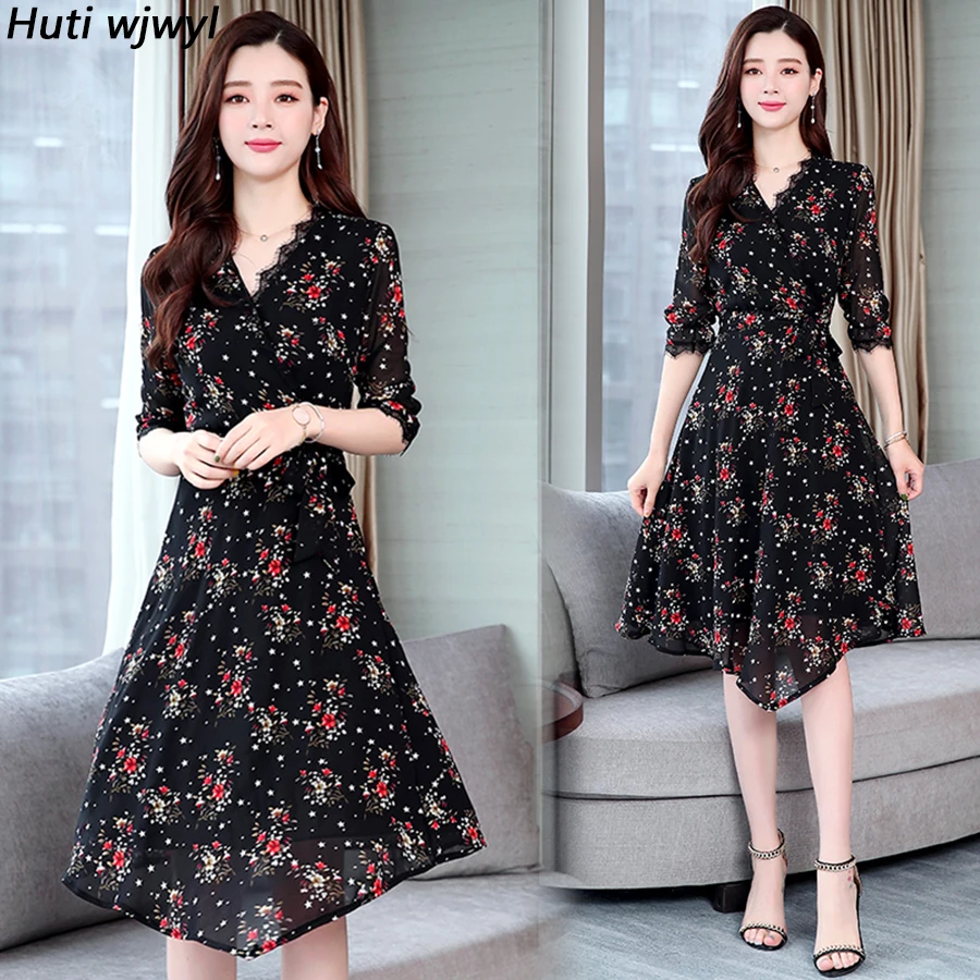 2019 Винтаж цветочный шифон Boho платья Новые летние 3XL плюс Размеры принт пляжный