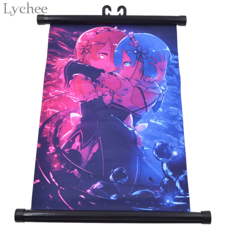 

Lychee Japanese Anime RE: ZERO-Starting Life in Another World Ram Rem Scroll Painting Canvas Poster Wall Hanging Poster