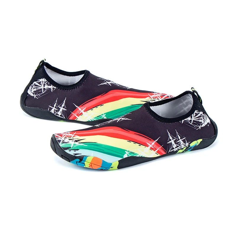 

Rainbow wading unisex slip-on beach shoe casual sock shoes breathable lycra rubber sole running shoes colorful water shoes