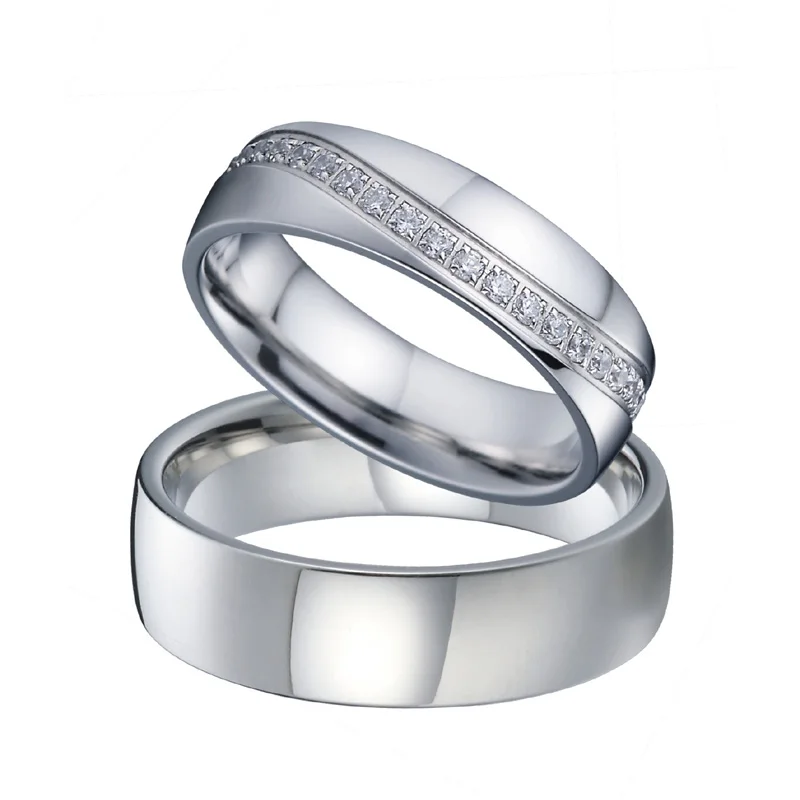 wedding band set cz diamond jewelry couple rings pair for men and women jewellery silver color high polishing no fade  PV1513(5)