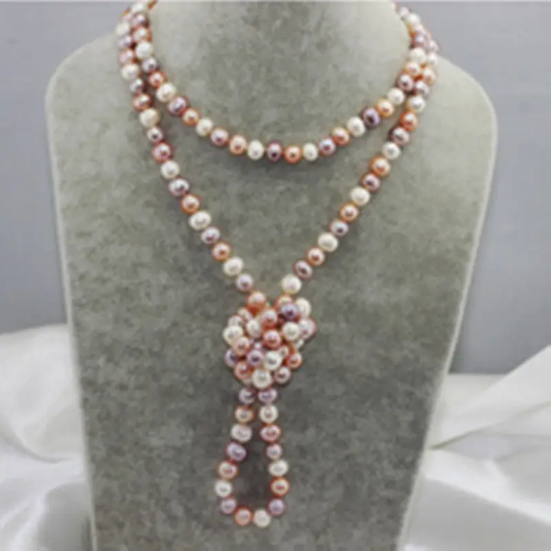 

Hot sale new Style >>>>>BEAUTIFUL 64 INCH 8-9MM WHITE PINK PURPLE AKOYA PEARL NECKLACE AAA