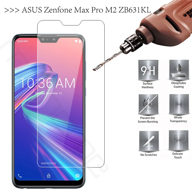

ASUS Zenfone Max Pro M2 ZB631KL ZB633KL Tempered Glass Film Screen Protector Luxury 9H 0.26mm Thin Front Glass Protector ZB631kl
