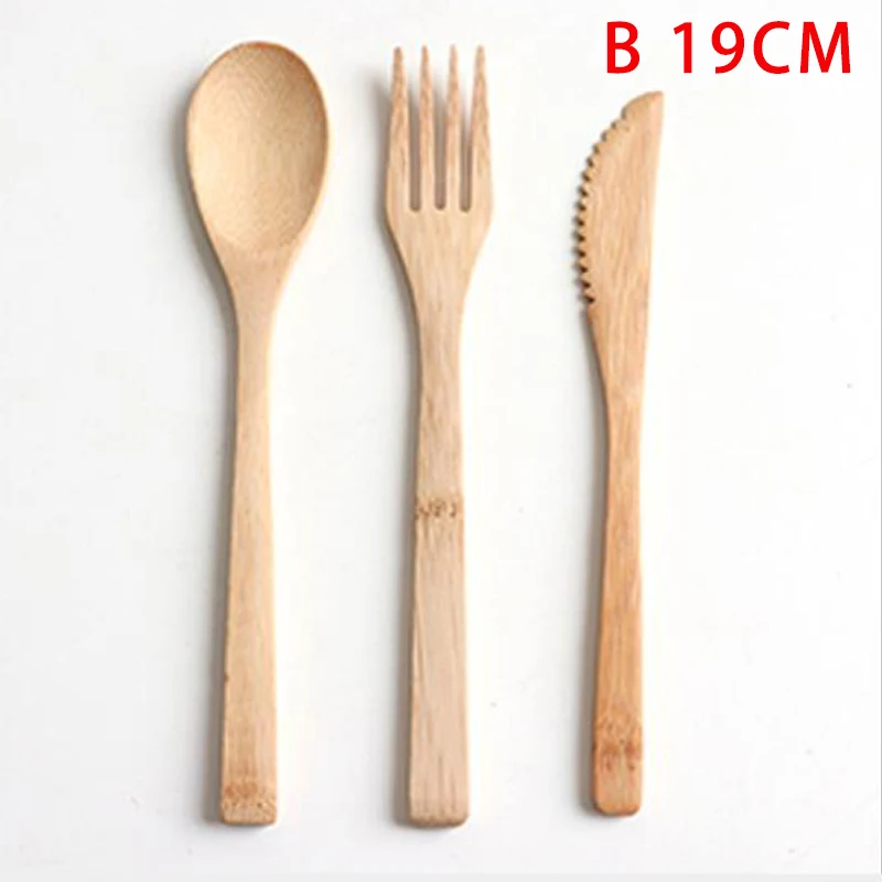 Japanese Style Bamboo Wooden Cutlery Set Fork Cutter Cutting Reusable Kitchen Tool With Bag Useful