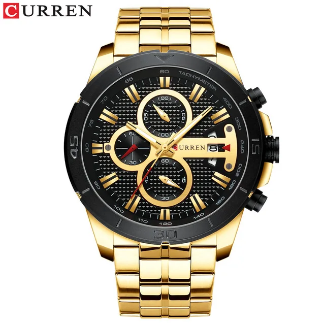 Мужские часы Curren лучший бренд класса люкс Хронограф Кварцевые часы из нержавеющей стали деловые наручные часы Мужские часы Relogio Masculino - Цвет: gold black