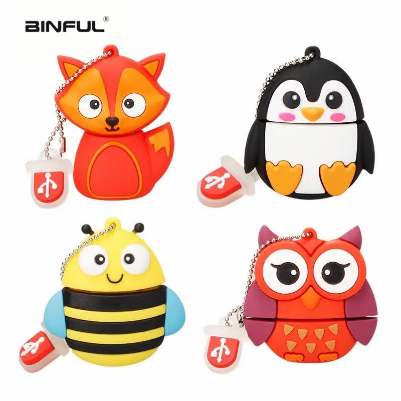cartoon cute penguin owl fox pen USB flash drive pendrive 4GB 8GB 16GB 32GB 64GB memory stick animal U disk free shipping