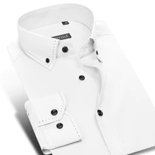 Чистый хлопок белый твердый дышащий с длинным рукавом люксовый бренд офисные мужские платья рубашки на пуговицах-вниз воротник формальные мужские рубашки