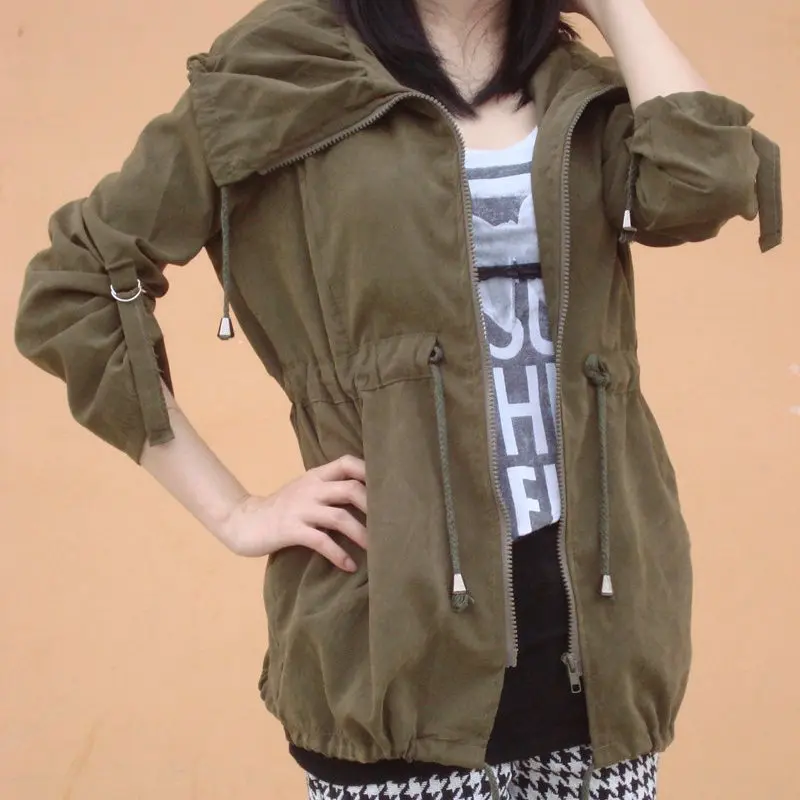 

2019 Autumn New Korean Show Thin Windbreaker Women Jacket Large Size Slim Women's Coat Army Green Casual Coats Fashion Jackets