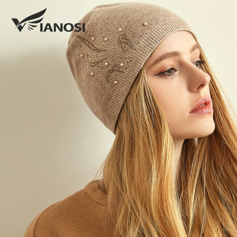 

VIANOSI Wool Hat Fashion Winter Hats for Women Beanies with Rhinestone New Design Cap