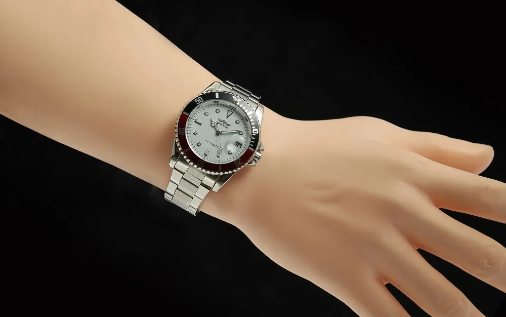 Модный победитель, мужские роскошные Брендовые Часы из нержавеющей стали с дисплеем даты, автоматические механические наручные часы, часы 975