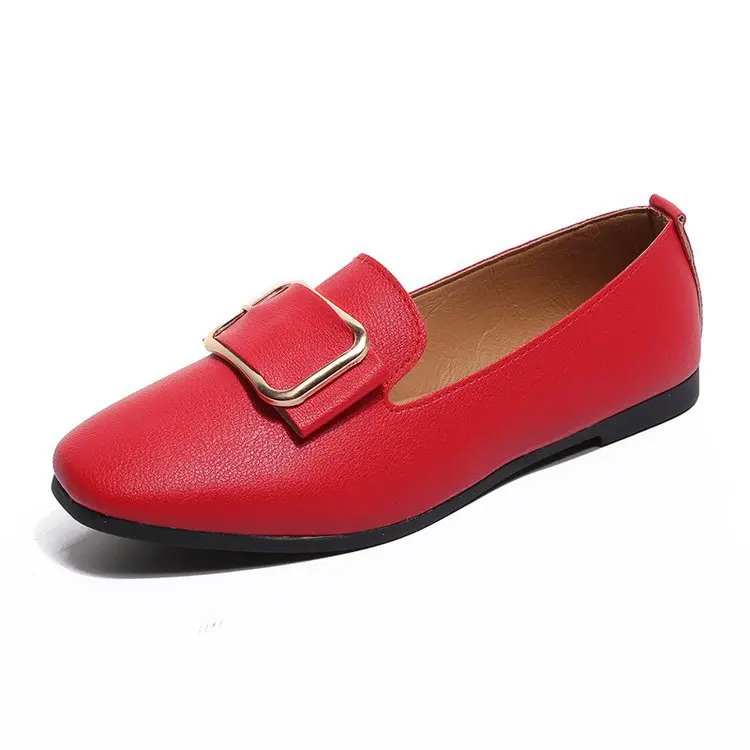 

2019 summer flats women shoes lazy shoes loafers square-toe metal buckle shoes