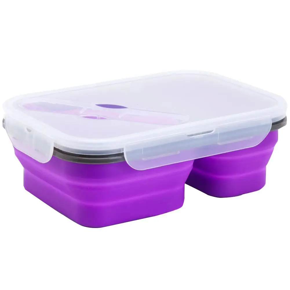 Силиконовая складная коробка для бэнто, Складной Портативный Ланч-бокс для еды, столовая посуда, контейнер для еды, миска для детей - Цвет: Purple