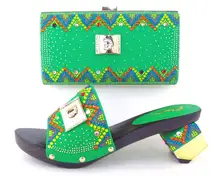 Heißer Verkauf Grün Gehobenen Afrikanische Schuhe Frau Und Taschen set Fashion Damen Schuhe High Heels Pumps Mit Geldbörse Kostenloser Versand